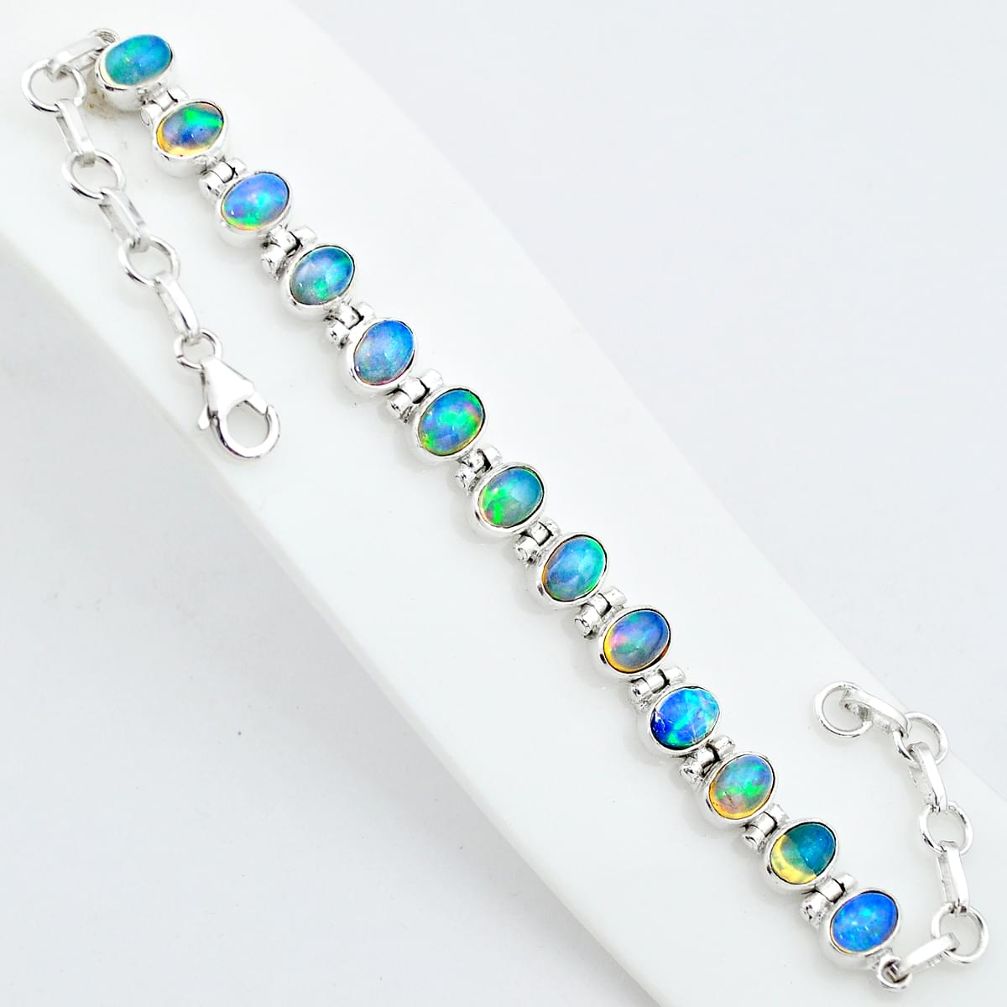 925 silver 18.63cts natural multi color ethiopian opal tennis bracelet t5895