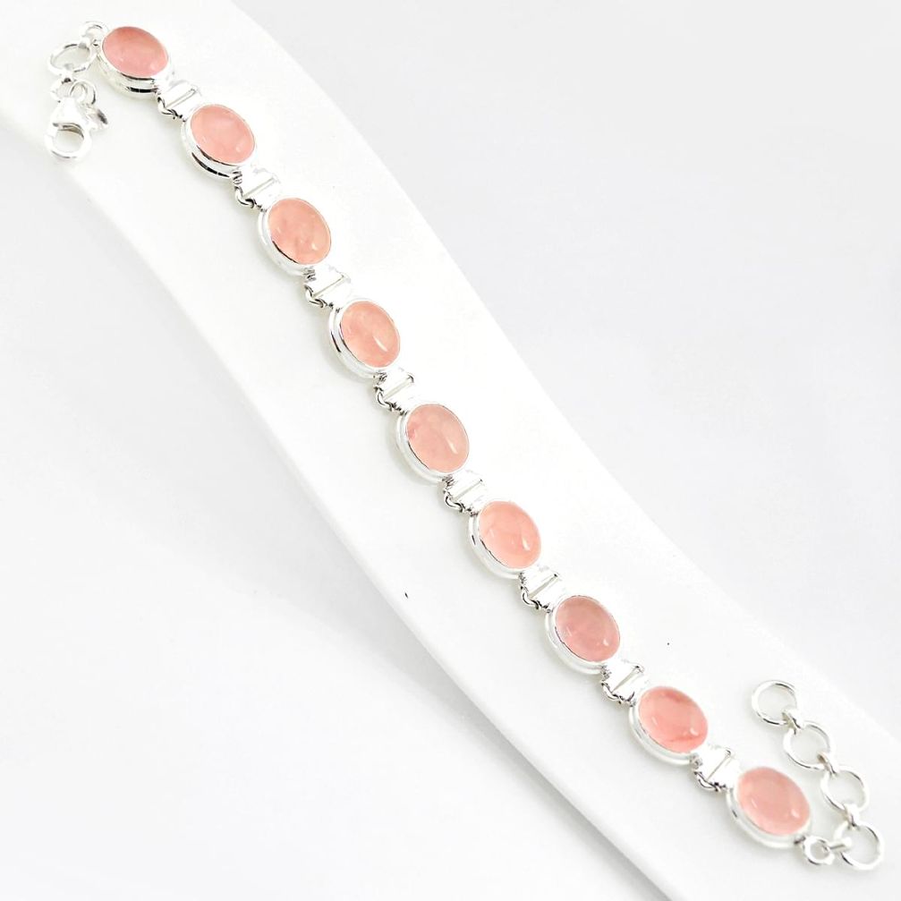 925 silver 37.90cts natural pink rose quartz oval shape tennis bracelet r84215