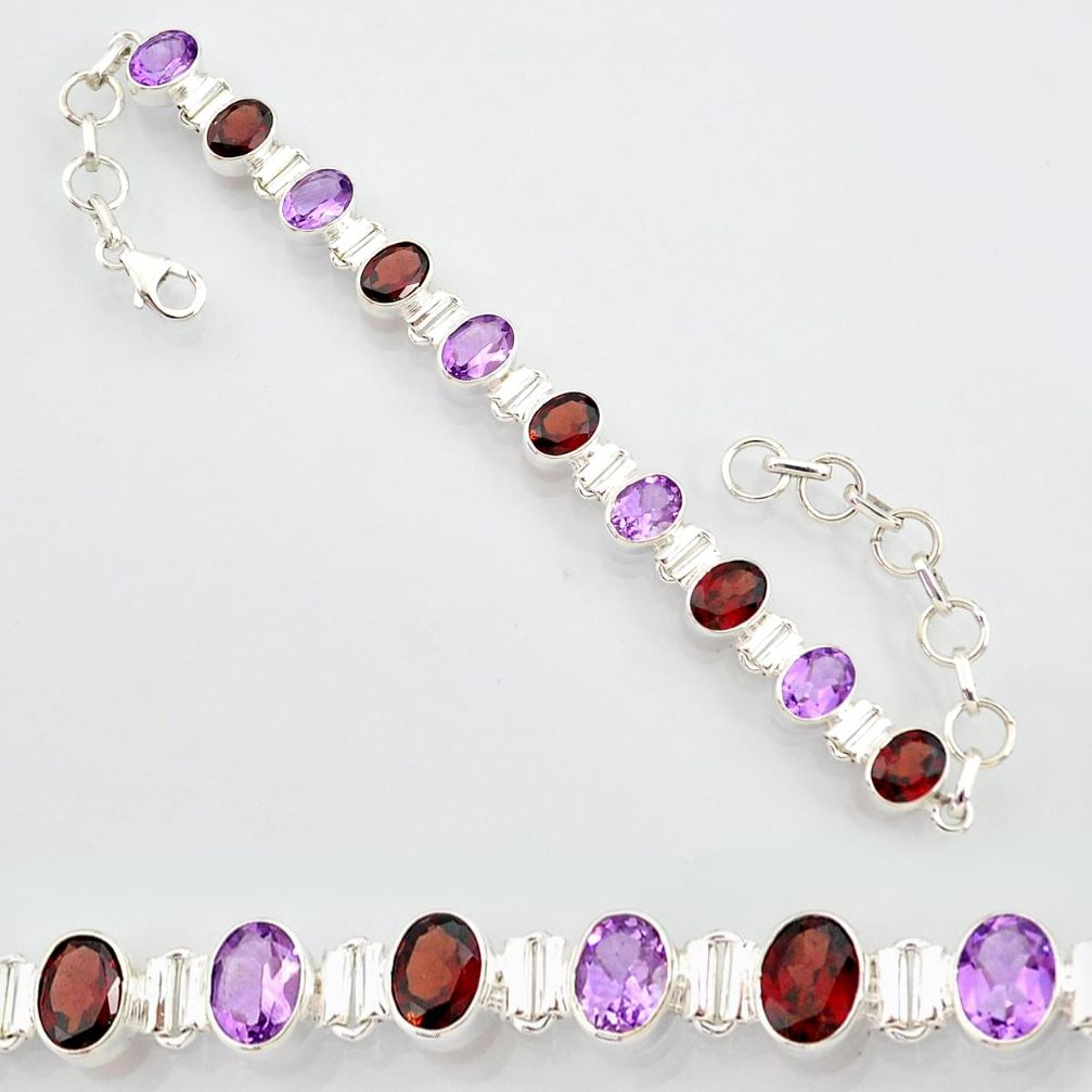 925 silver 20.54cts natural purple amethyst red garnet tennis bracelet r87080