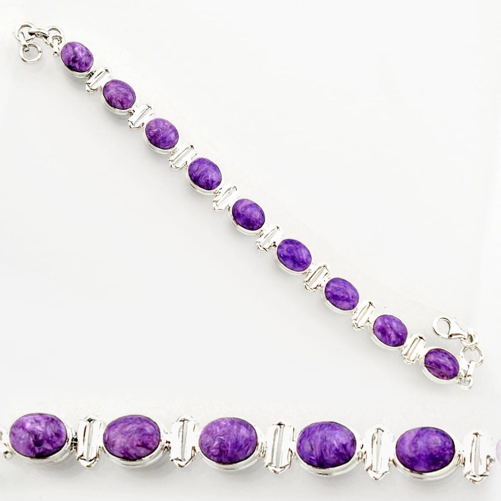 925 silver 37.43cts natural purple charoite (siberian) tennis bracelet r27575