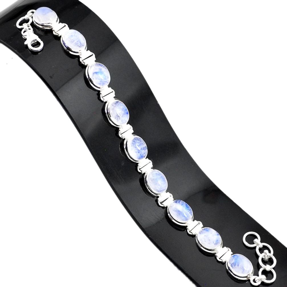 925 silver 37.86cts natural rainbow moonstone oval shape tennis bracelet r84333