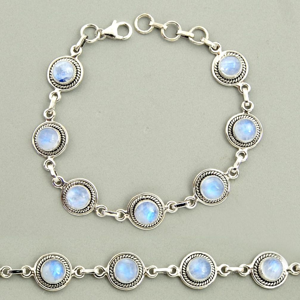 925 silver 20.58cts natural rainbow moonstone round tennis bracelet r25127