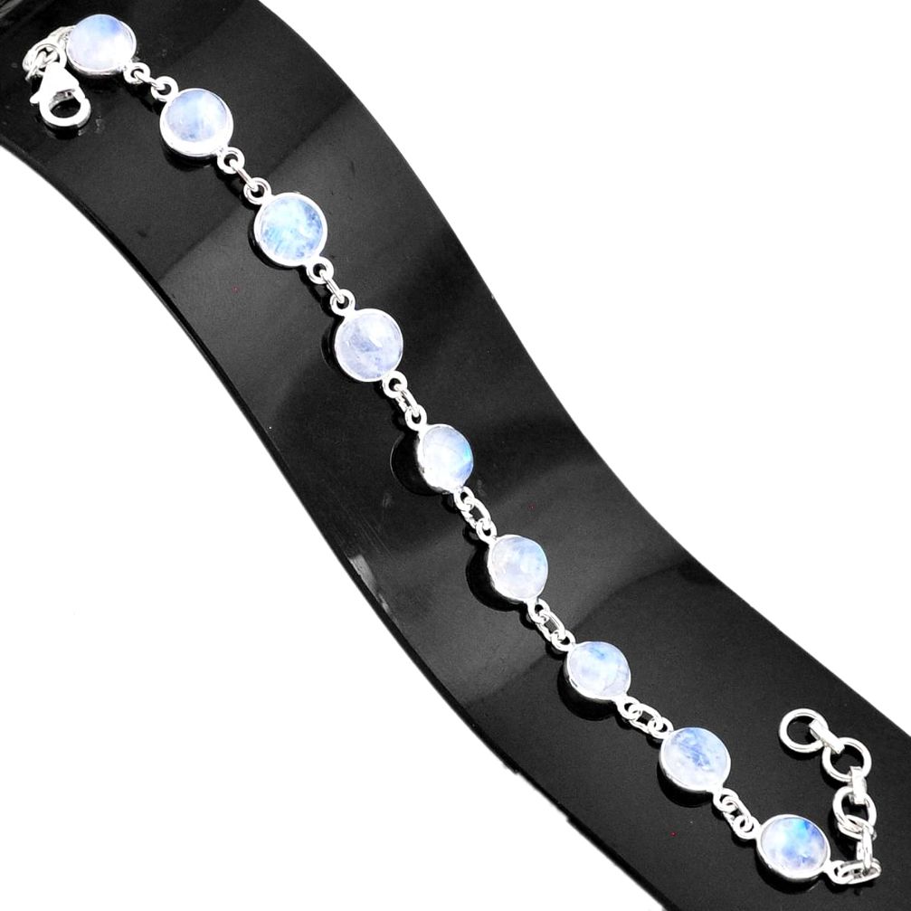 925 silver 23.13cts natural rainbow moonstone round tennis bracelet r84954