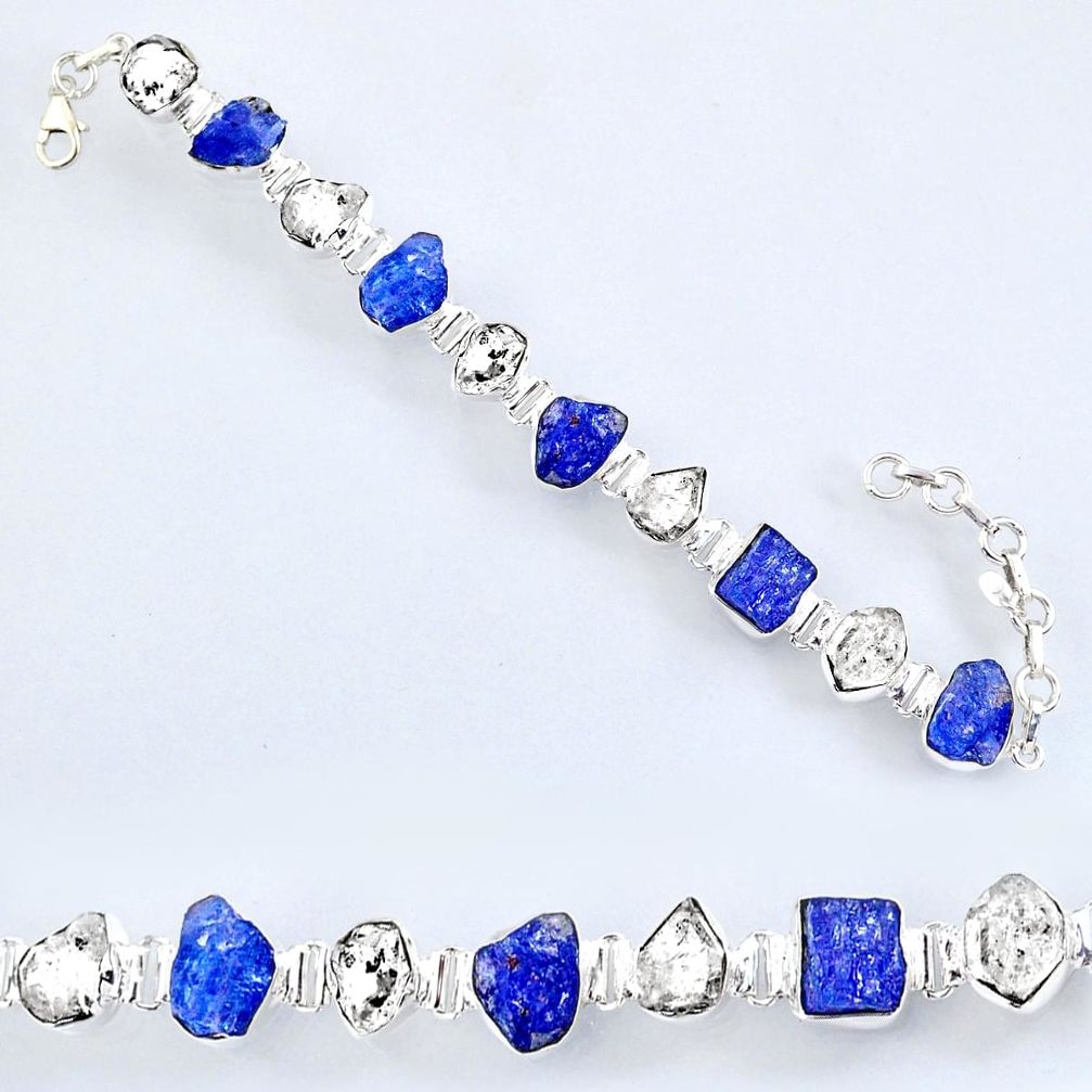 925 silver 60.48cts natural tanzanite rough herkimer diamond bracelet r61746