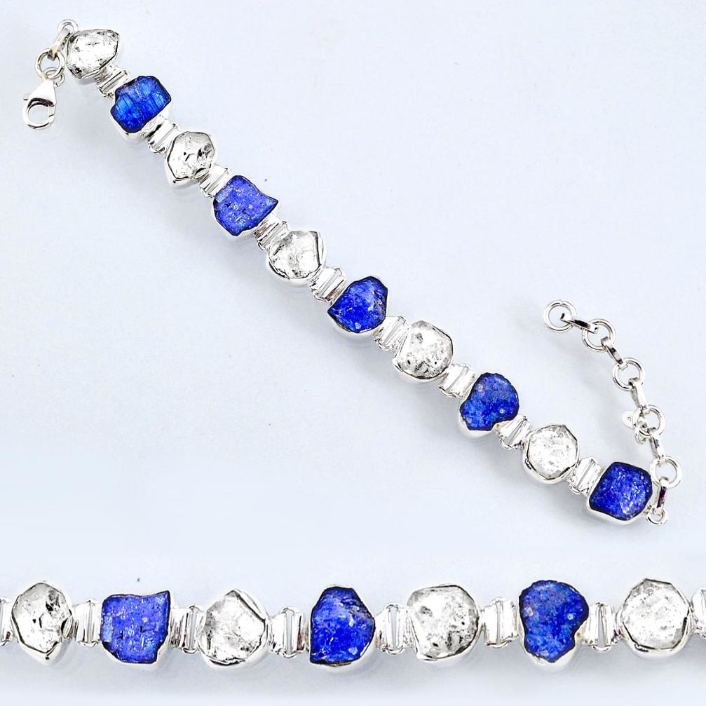 925 silver 54.65cts natural tanzanite rough herkimer diamond bracelet r61752