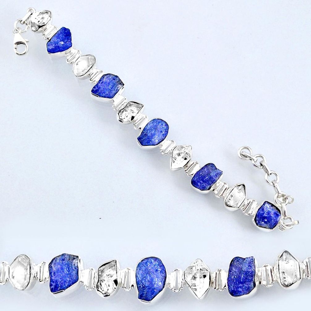 925 silver 54.07cts natural tanzanite rough herkimer diamond bracelet r61757