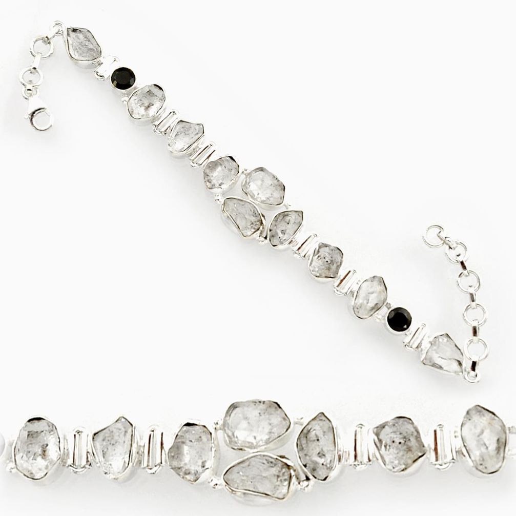 925 silver 47.26cts natural white herkimer diamond onyx tennis bracelet r27568