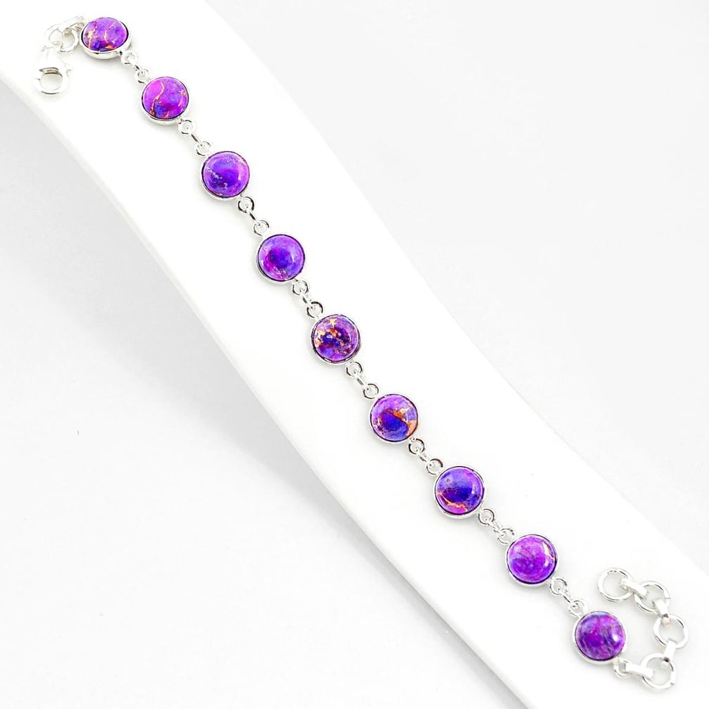 925 silver 20.51cts purple copper turquoise round tennis bracelet r84935