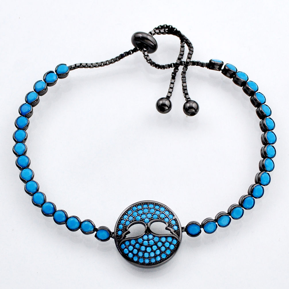 925 silver 11.43cts rhodium sleeping beauty turquoise adjustable bracelet y83662