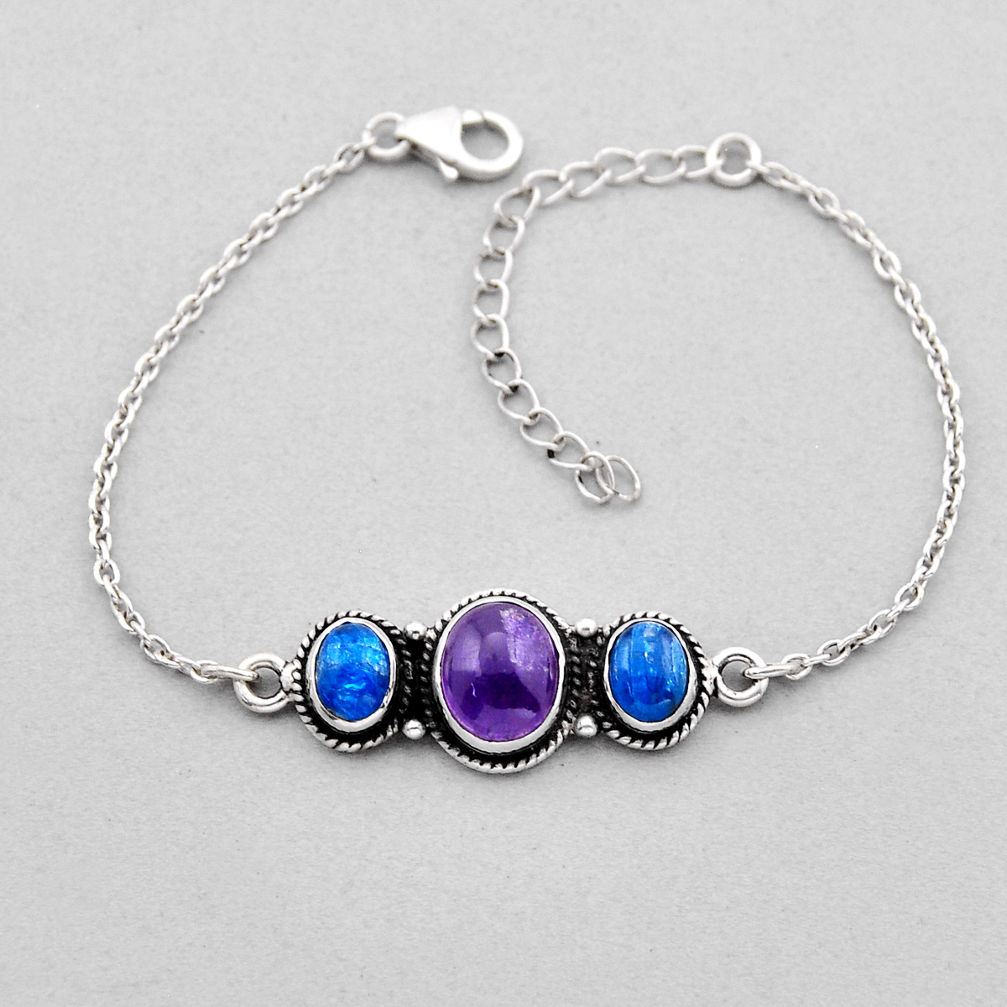 925 silver 9.18cts tennis natural amethyst apatite (madagascar) bracelet n49133