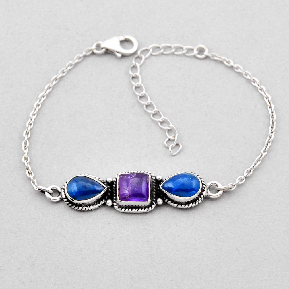 925 silver 8.42cts tennis natural amethyst apatite (madagascar) bracelet n49137