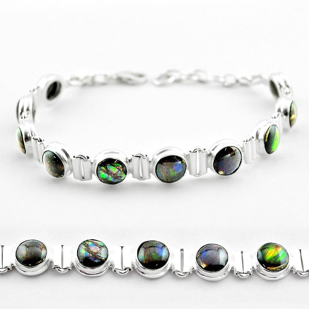 925 silver 29.39cts tennis natural ammolite (canadian) round bracelet t45325