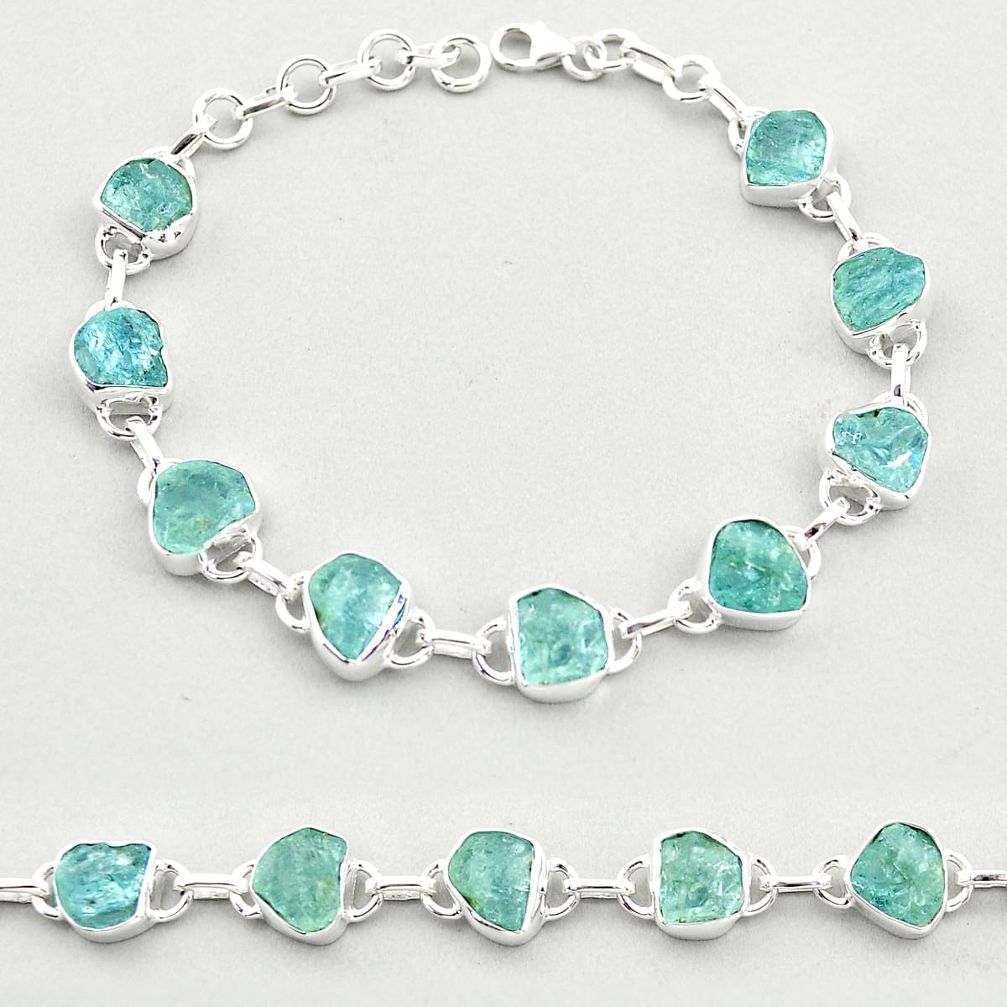 925 silver 32.63cts tennis natural aqua aquamarine rough fancy bracelet t70025