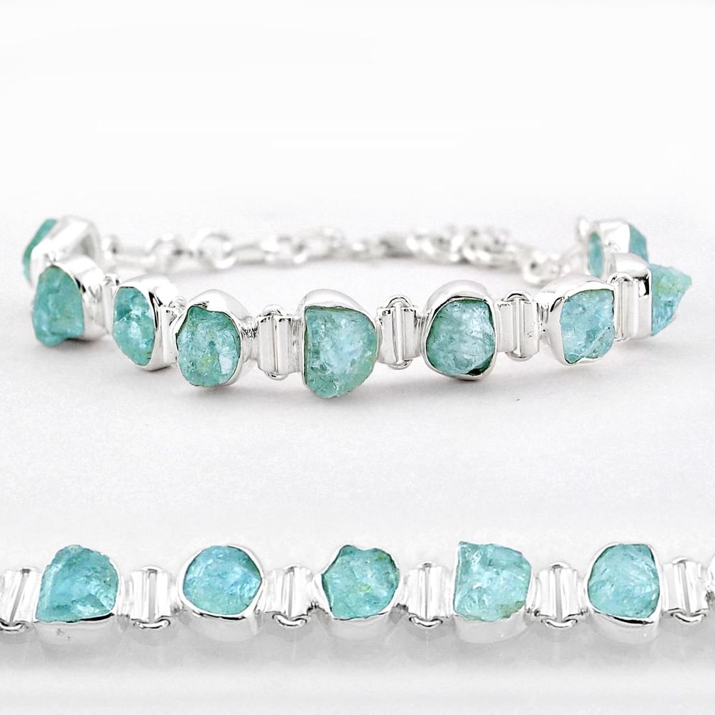 925 silver 36.63cts tennis natural aqua aquamarine rough fancy bracelet t83616