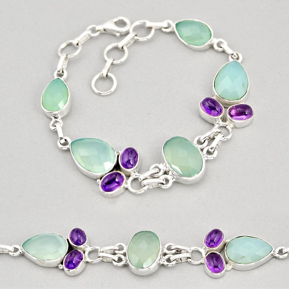 925 silver 30.77cts tennis natural aqua chalcedony amethyst bracelet y74505