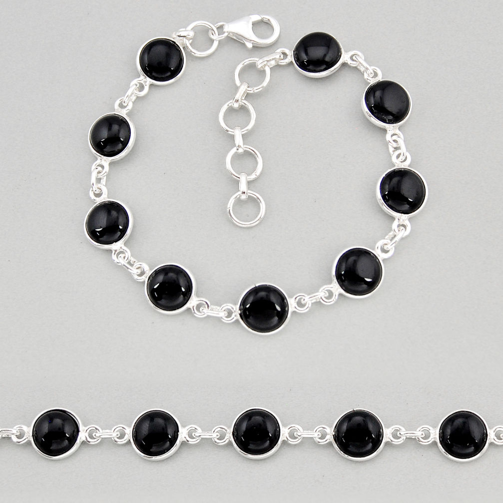 925 silver 23.77cts tennis natural black onyx round bracelet jewelry y68716