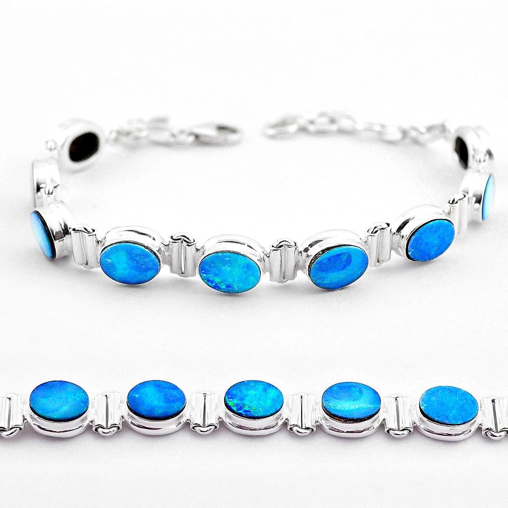 925 silver 19.52cts tennis natural blue doublet opal australian bracelet t45343