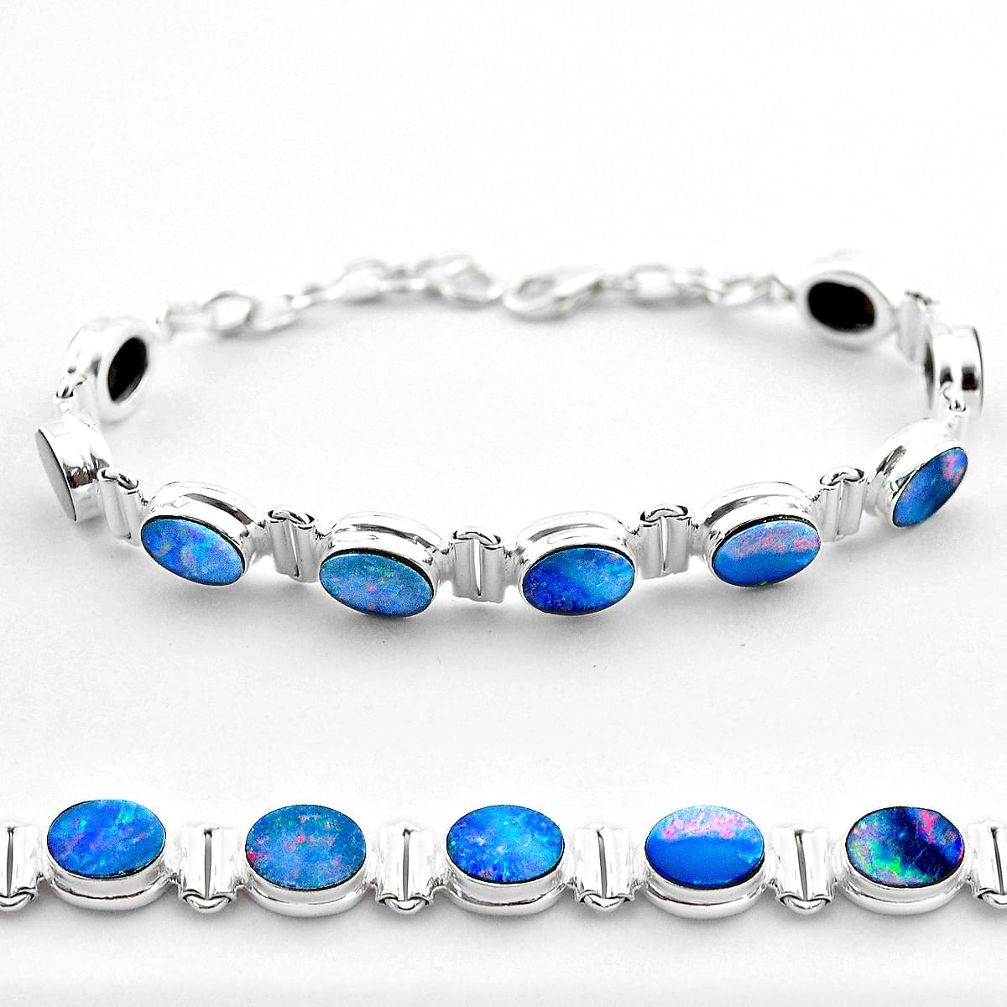 925 silver 19.24cts tennis natural blue doublet opal australian bracelet t45347