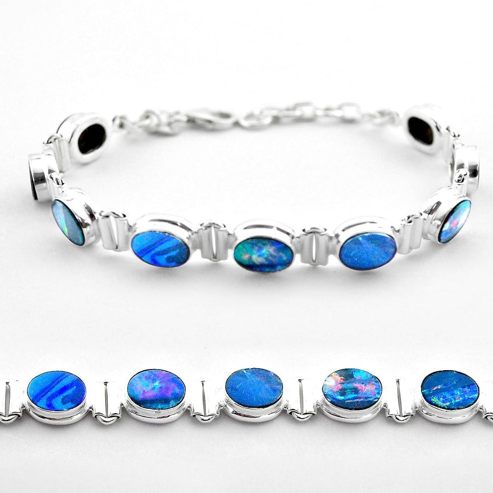 925 silver 19.24cts tennis natural blue doublet opal australian bracelet t45350