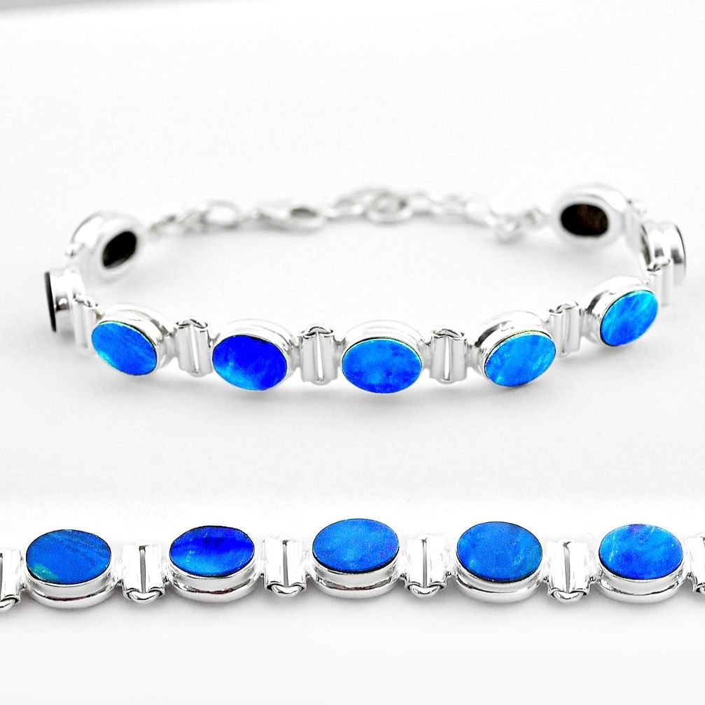 925 silver 19.30cts tennis natural blue doublet opal australian bracelet t45356