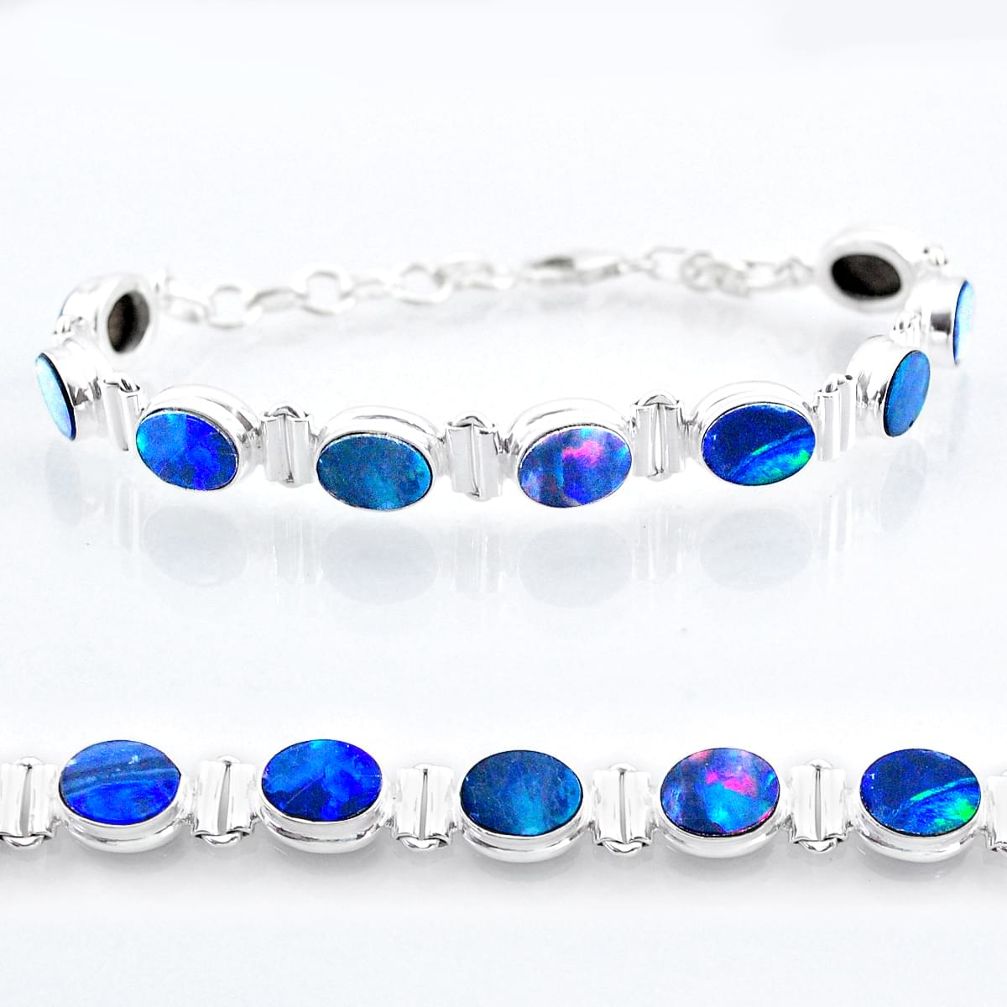 925 silver 22.16cts tennis natural blue doublet opal australian bracelet t47489