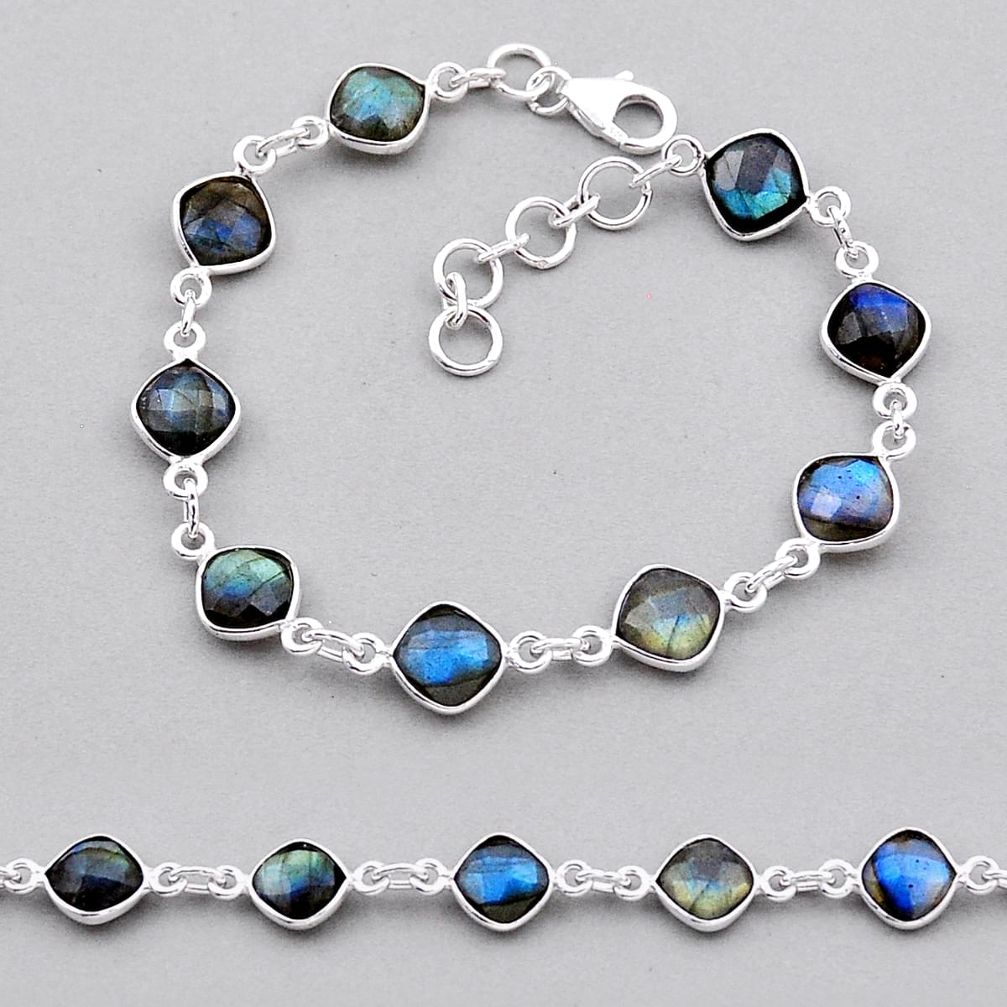 925 silver 18.80cts tennis natural blue labradorite checker cut bracelet n32618