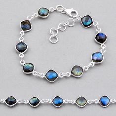 925 silver 18.80cts tennis natural blue labradorite checker cut bracelet n32618