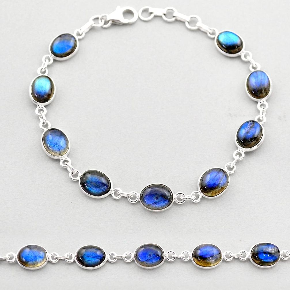 925 silver 23.72cts tennis natural blue labradorite oval shape bracelet t61740