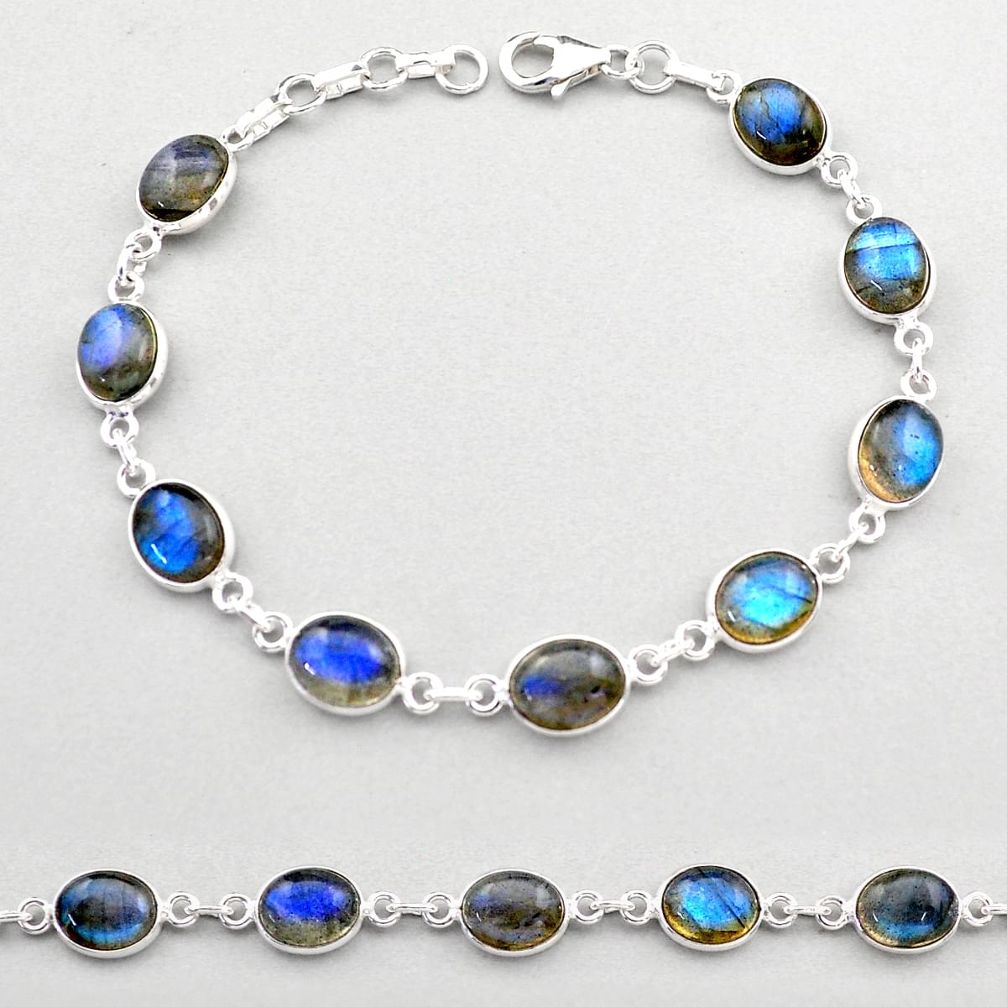 925 silver 23.72cts tennis natural blue labradorite oval shape bracelet t61751