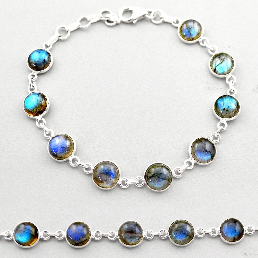 925 silver 24.33cts tennis natural blue labradorite round bracelet t61733