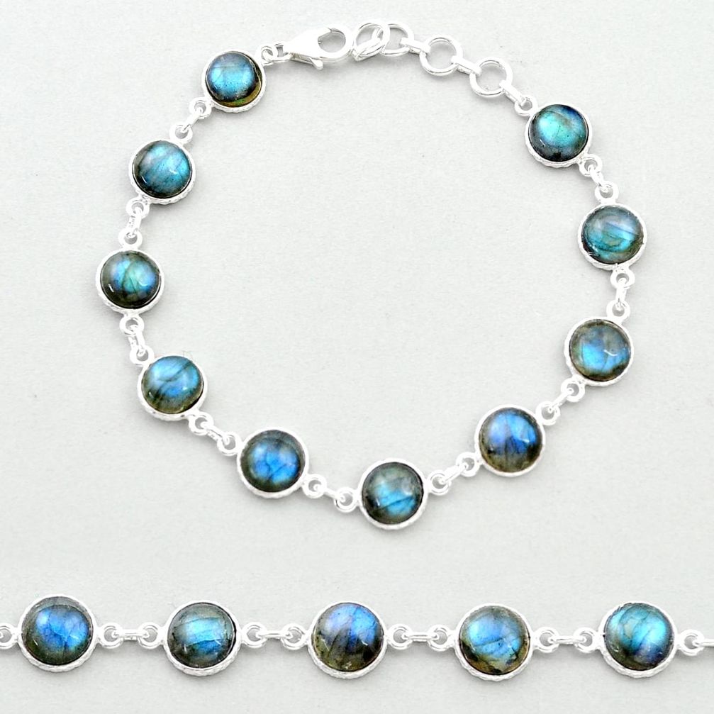 925 silver 26.80cts tennis natural blue labradorite round shape link gemstone bracelet u48912