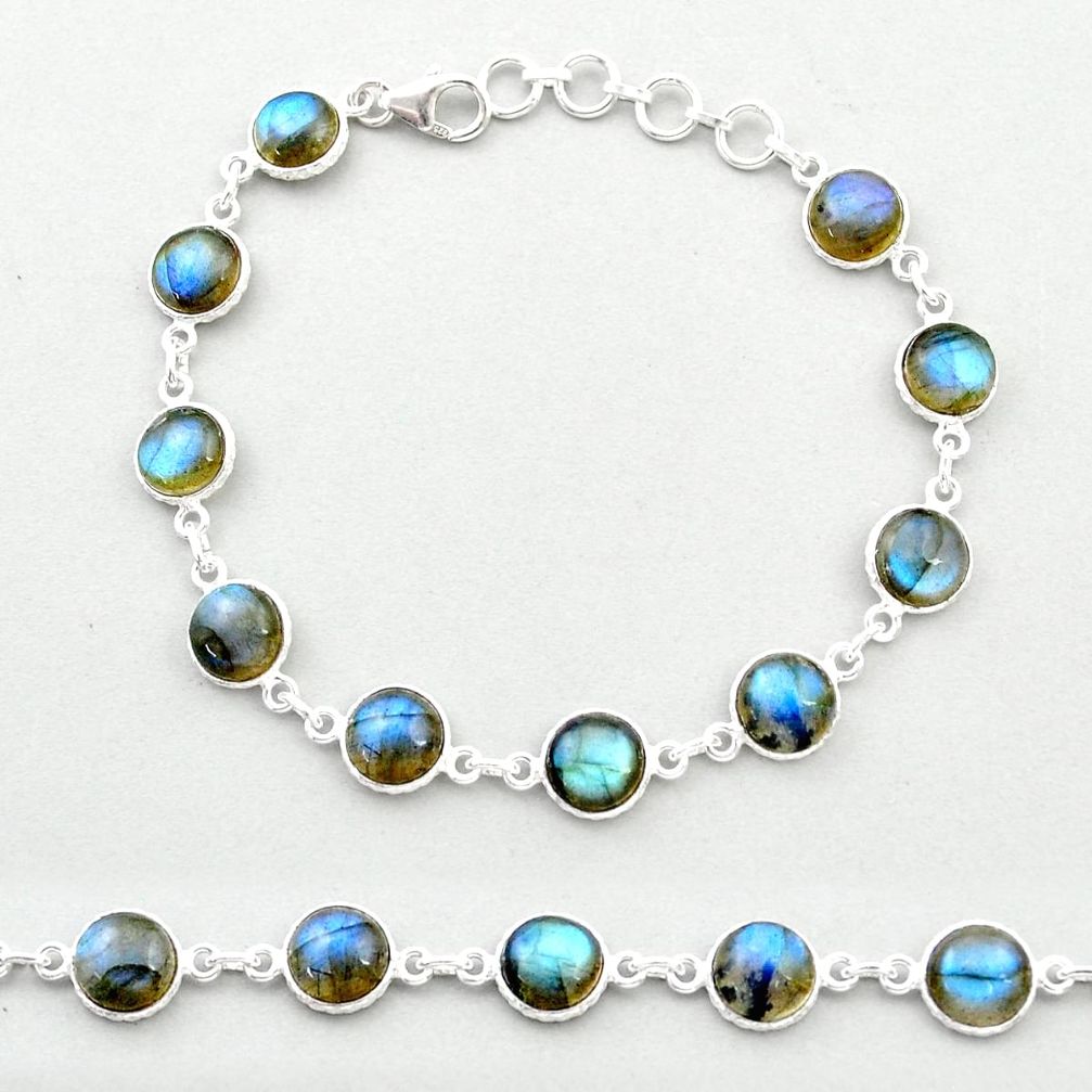 925 silver 26.80cts tennis natural blue labradorite round shape link gemstone bracelet u48916
