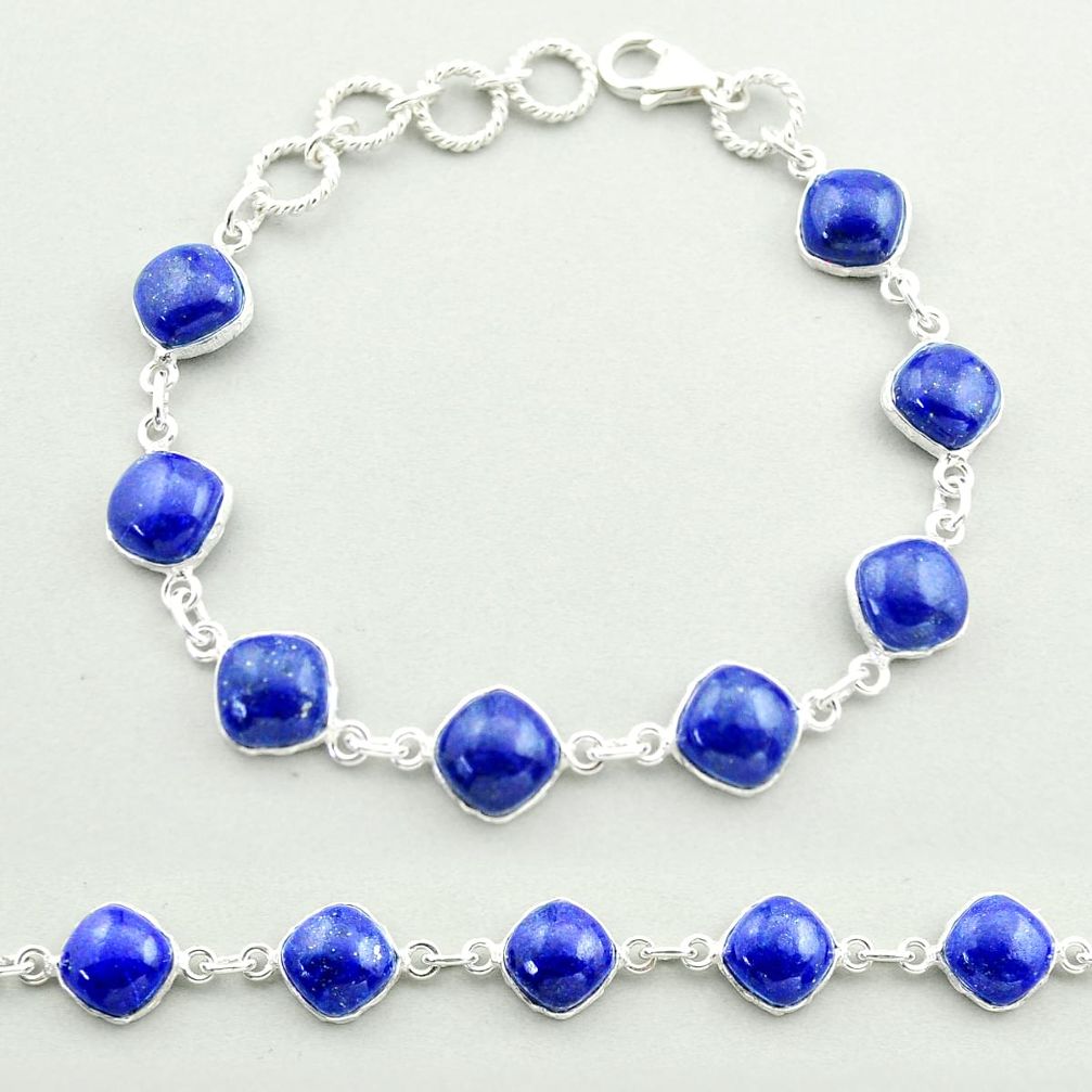 925 silver 26.70cts tennis natural blue lapis lazuli cushion bracelet t58928