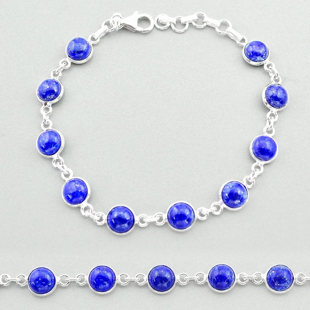 925 silver 22.02cts tennis natural blue lapis lazuli round bracelet t40304