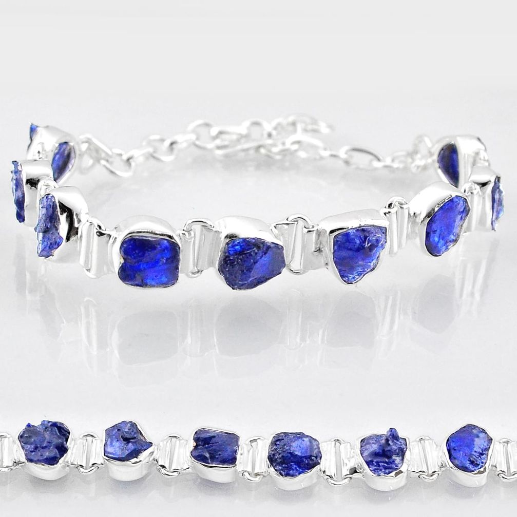 925 silver 27.05cts tennis natural blue sapphire rough fancy bracelet t83568