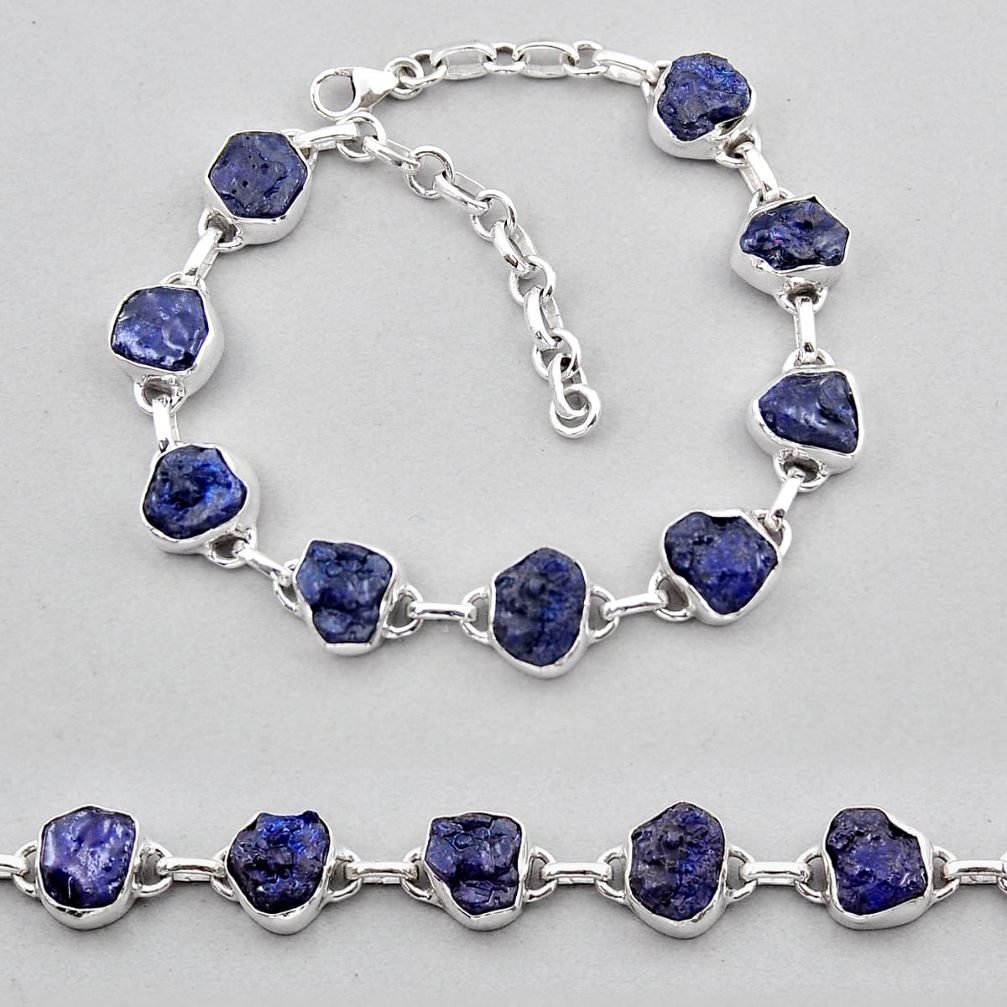 925 silver 36.55cts tennis natural blue sapphire rough fancy bracelet y38473