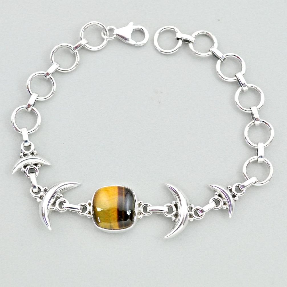 925 silver 6.81cts tennis natural brown tiger's eye moon bracelet t38834