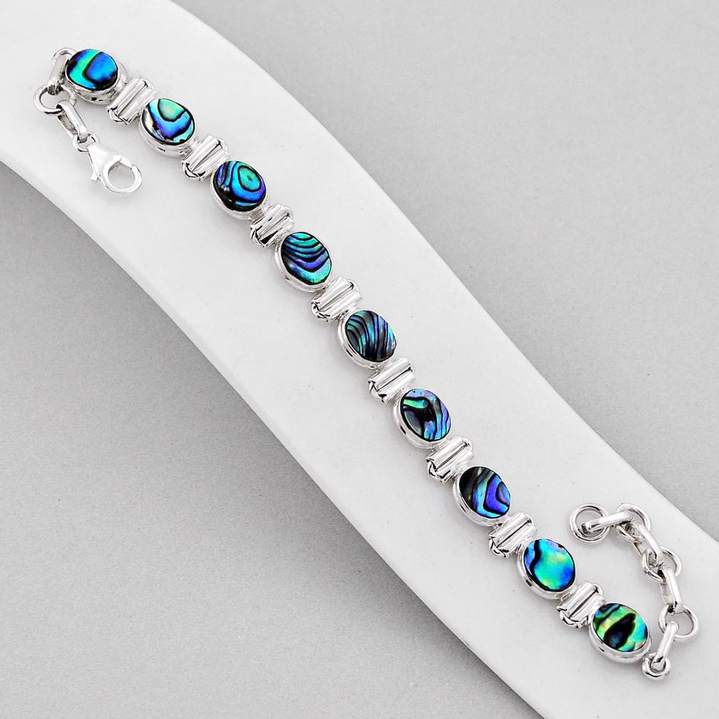 925 silver 17.32cts tennis natural green abalone paua seashell bracelet n37669