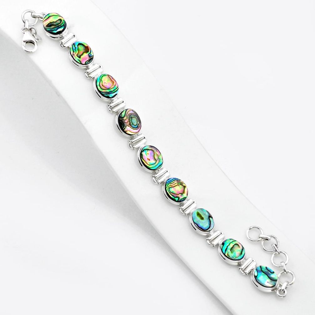 925 silver 28.97cts tennis natural green abalone paua seashell bracelet u48204