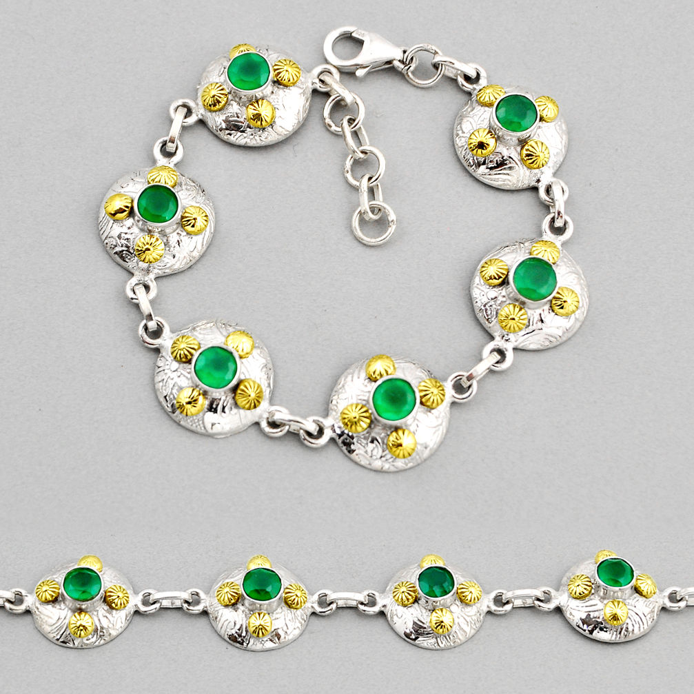 925 silver 6.51cts tennis natural green chalcedony gold bracelet jewelry y58135