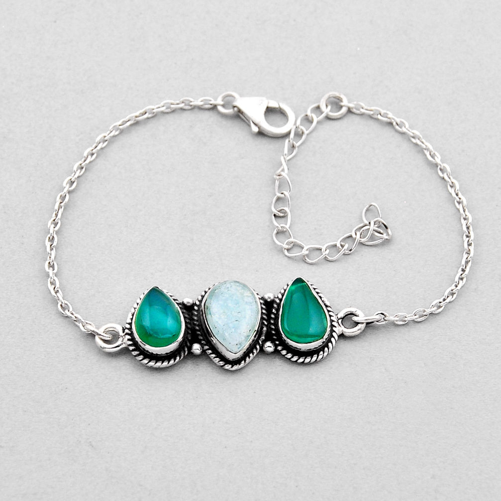 925 silver 9.87cts tennis natural green moonstone chalcedony bracelet n49127