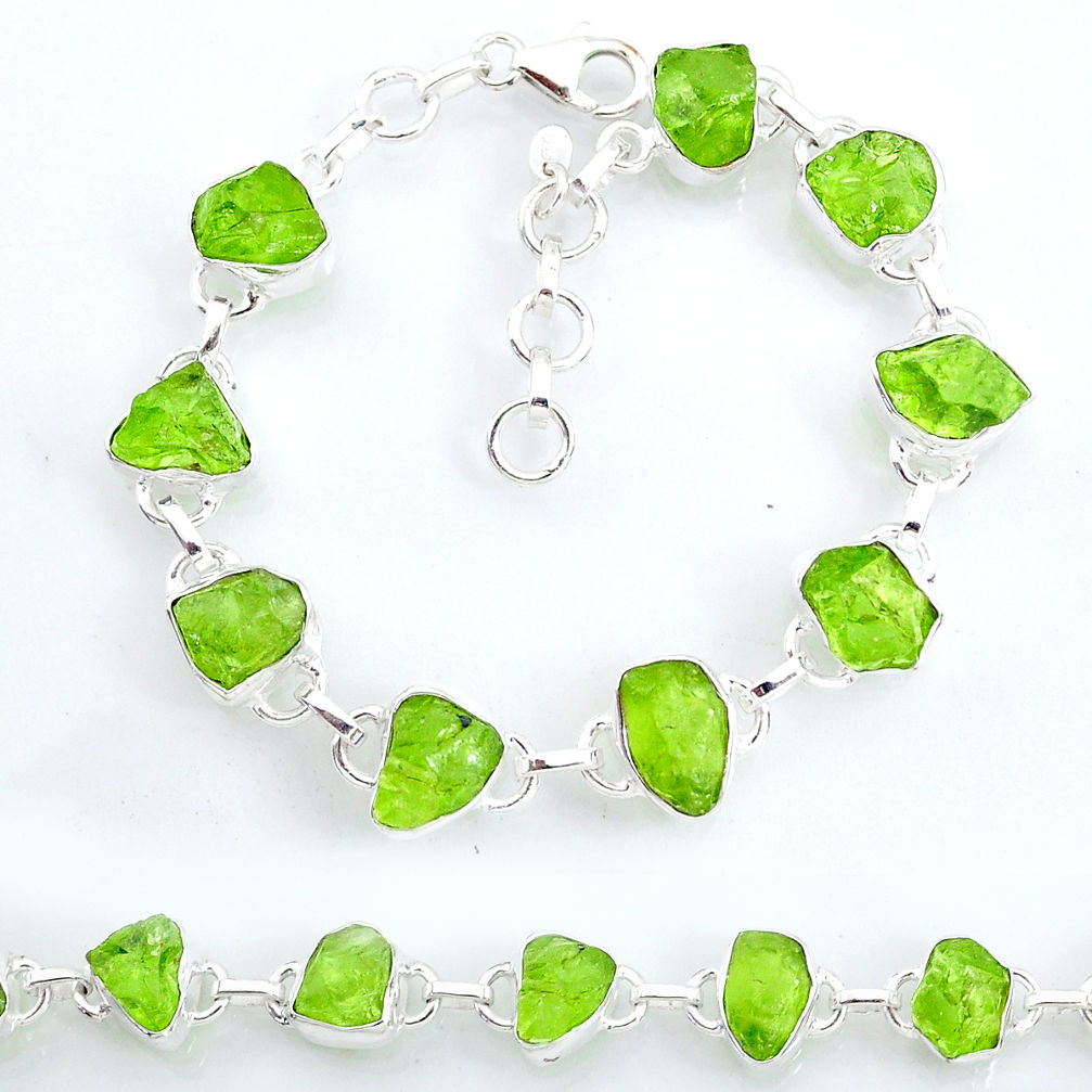 925 silver 37.47cts tennis natural green peridot raw fancy bracelet t6655