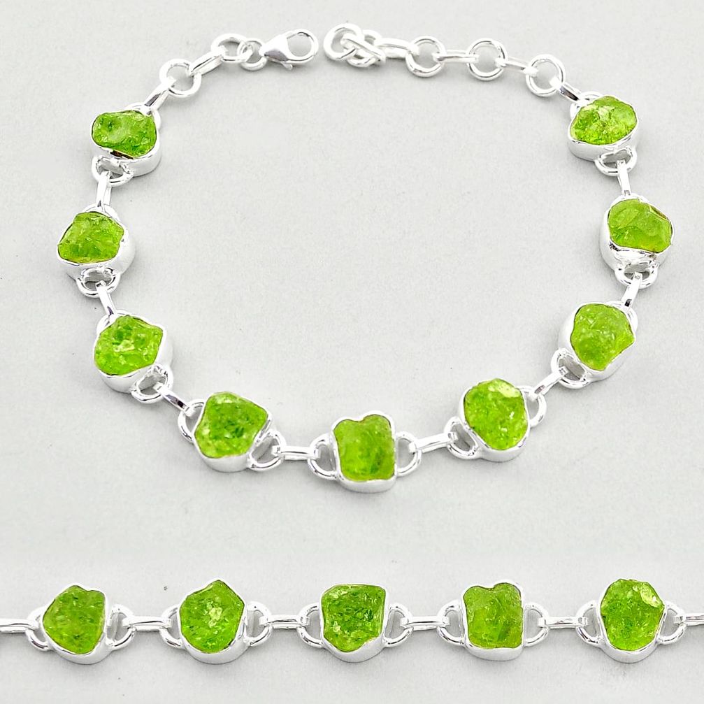 925 silver 36.55cts tennis natural green peridot rough fancy bracelet t69978