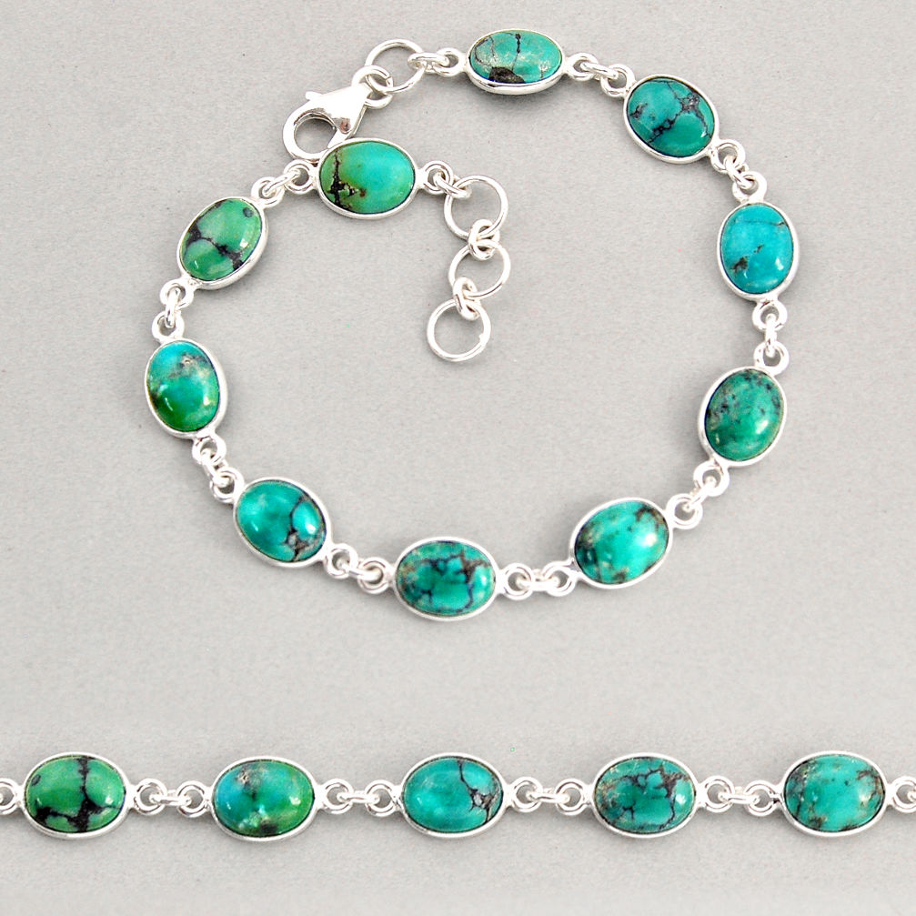 925 silver 21.48cts tennis natural green turquoise tibetan oval bracelet y74927