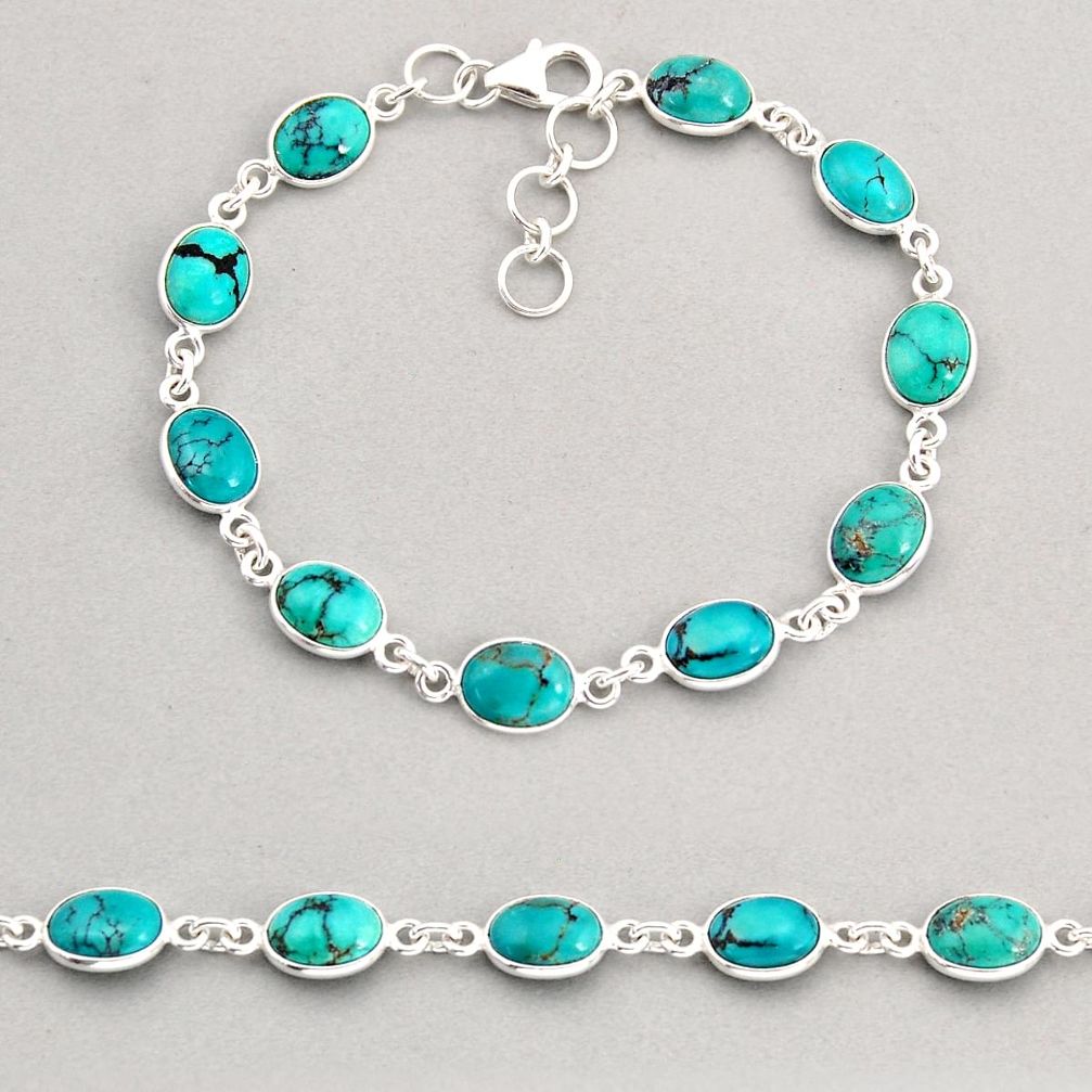 925 silver 20.33cts tennis natural green turquoise tibetan oval bracelet y74930