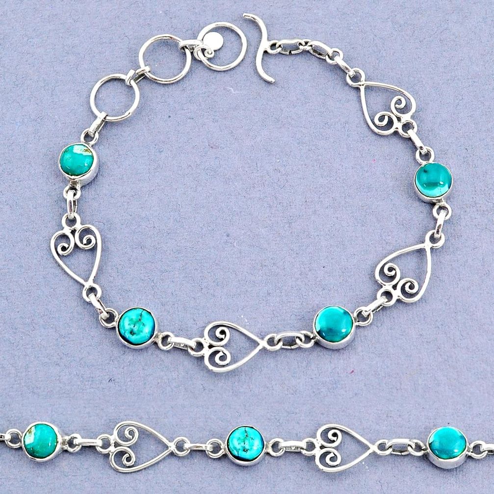 925 silver 9.93cts tennis natural green turquoise tibetan round bracelet t8355