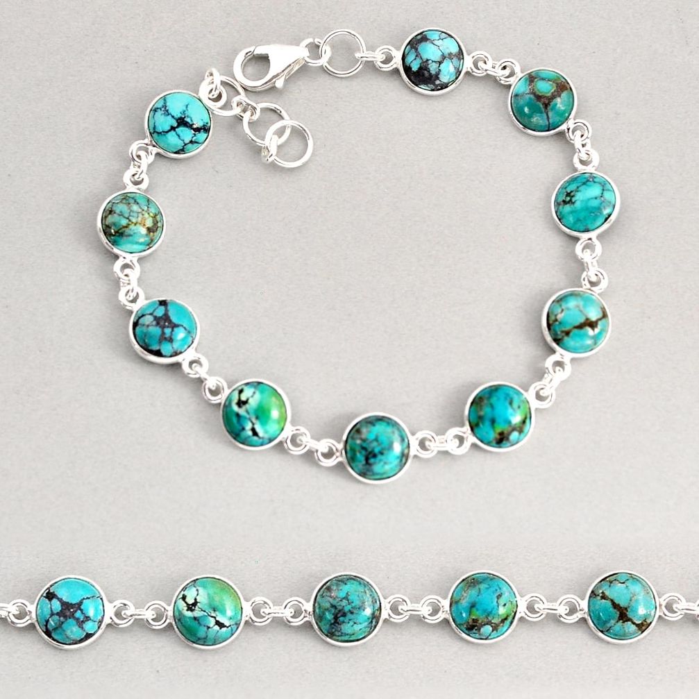 925 silver 21.48cts tennis natural green turquoise tibetan round bracelet y74934