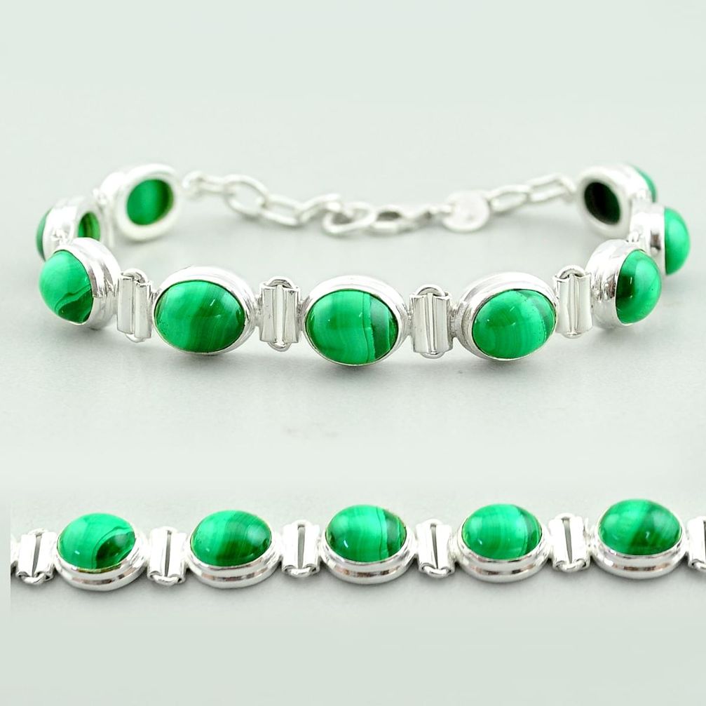 925 silver 41.87cts tennis natural malachite (pilot's stone) bracelet t55589