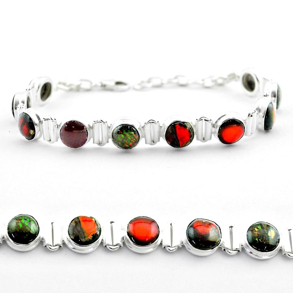 925 silver 29.81cts tennis natural multi color ammolite bracelet jewelry t45335