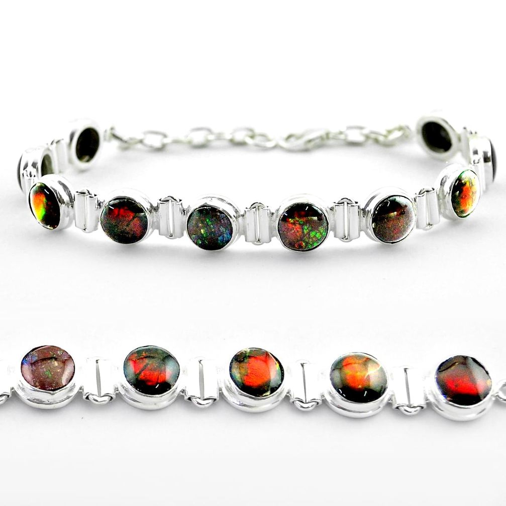 925 silver 31.29cts tennis natural multi color ammolite round bracelet t45330